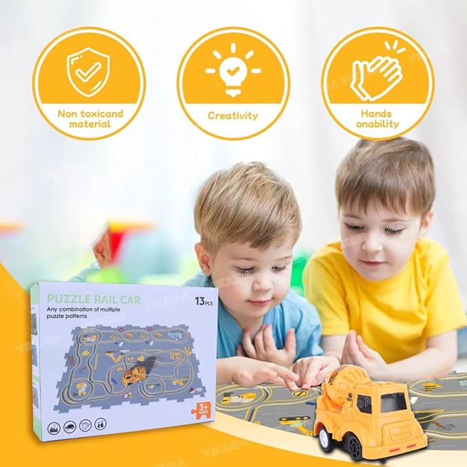 VikriDA Rail Car Puzzle Track Toy for Kids,Puzzle Racer Kids Car Track Play Set Puzzle DIY Assembling,Puzzle for Toddlers Educational,Perfect Toy Preschool Gifts (9Pcs)