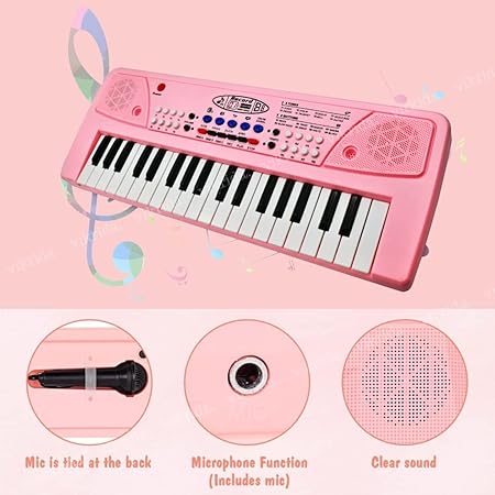 Vikrida Kids Keyboard Piano, 37 Keys Piano Keyboard with power option (37 keys and 8 tones, 8 rhythms 4 percussion) Pink