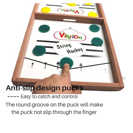 Vikrida Wooden String Hockey Game Sling Puck Board (59Cm), Tabletop Slingshot Games Toys for Boys and Girls for All Age