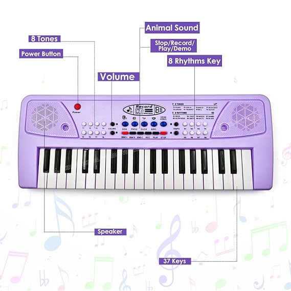 Vikrida Kids Keyboard Piano, 37 Keys Piano Keyboard DC Power Option for Kids Musical Instrument Gift Toys for Over 3 Year Old Children (Purple)