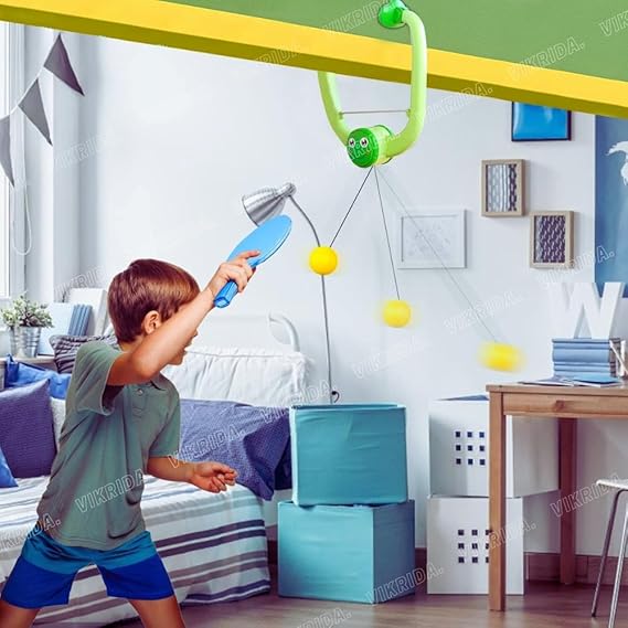 VikriDA Hanging Table Tennis Self Training Indoor Gaming 2 Racket & 3 Practice Ball Portable - Double Sparring Hanging Toys Parent Child Interaction Indoor Toys - Frog Hanging Table Tennis