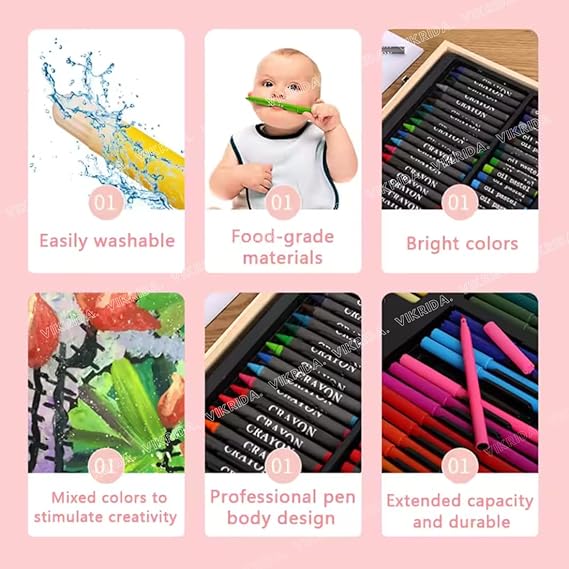VikriDA Pencils and Painting Color set for Beginners & Pro Artists Drawing Art, Sketching and Colouring, 145 Pcs Pink