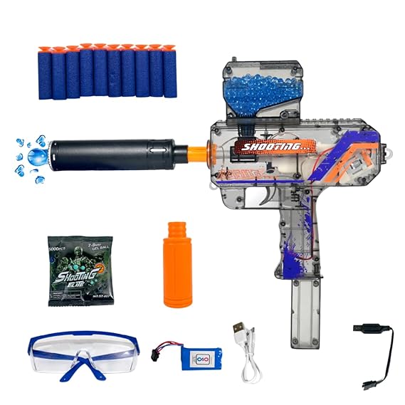 VikriDA 2 in 1 with LED Lights Electric UZI Gel Ball Blaster Gun & Foam Blaster Toy for Outdoor Activities Shooting Time with 5000 Gel Ball for Adult Original Airsoft Gun Automatic