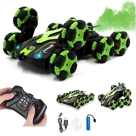 VikriDA Remote Control Car 2.4Ghz RC Drift Stunt Car, 360° Rotating Remote Control Cars with Spray & LED Lights Toy for Kids