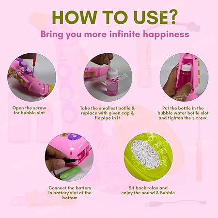 VikriDA Bubble Machine for Kids - Automatic saxophone bubble machine, Leak-Proof Design with 2 Bubble Solution, Toddler Outdoor Toys, Gift for Kids - Pink saxophone bubble