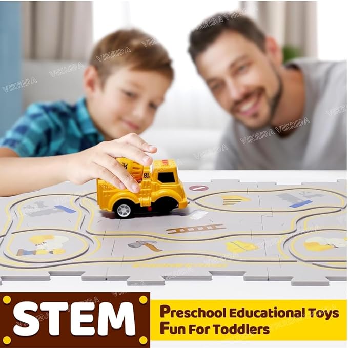 VikriDA Rail Car Puzzle Track Toy for Kids,Puzzle Racer Kids Car Track Play Set Puzzle DIY Assembling,Puzzle for Toddlers Educational,Perfect Toy Preschool Gifts(13Pcs)