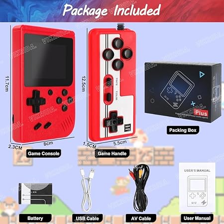 VikriDA Game Box 400 in 1: Handheld Retro Game Console with 400 Classic Games, 2 Player Capability, TV Output, Portable & Rechargeable, Perfect Gift for Kids 7-12