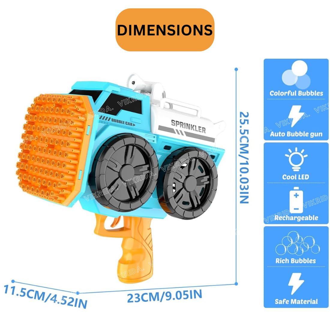 Vikrida 139 Holes Automatic Bubble Gun Blaster with Bubble Refill Solution, Indoor & Outdoor Bubble Maker Blower Summer Toys - Blue