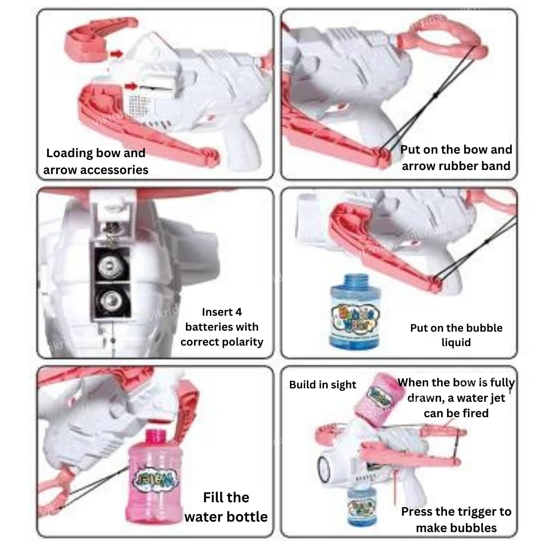 VikriDA 2-in-1 Light up Crossbow Bubble Blower Gun | Electric Bubble Machine Toy Set for Kids Boys and Girls, Pink