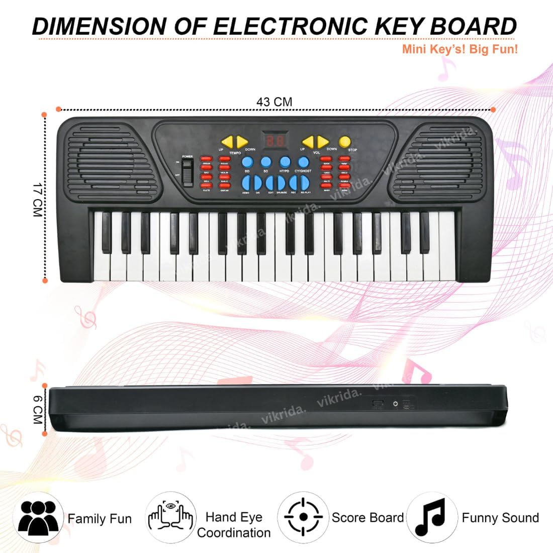 VikriDA 37 Keys Music Piano with Adapter & Microphone Portable Multi-Function Electronic Educational Musical | Kids Piano Keyboard, (Piano with Adapter)