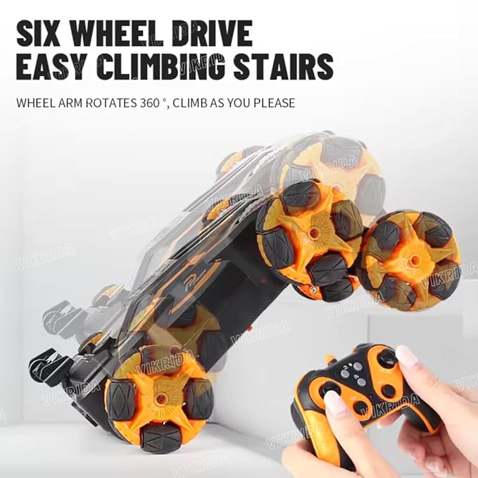 VikriDA Gesture Sensing Stunt Rc Cars, 6Wd Rechargeable Racing Drift Double-Sided Car, Hand Remote Control Crawler Toy for Boys 8 9 10 11 12 Year Old, Christmas Birthday Party Gifts for Kids - Orange