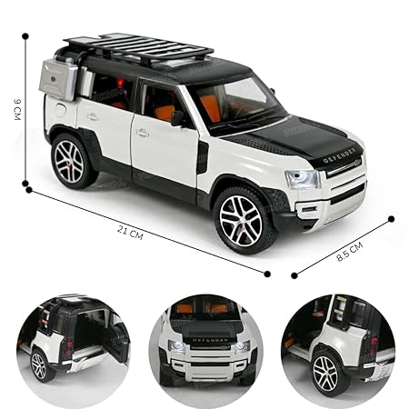 VikriDA 1:24 Scale Diecast Model Car - Land Rover Defender 110 - Pullback Vehicle Toy Collection for Kids, White