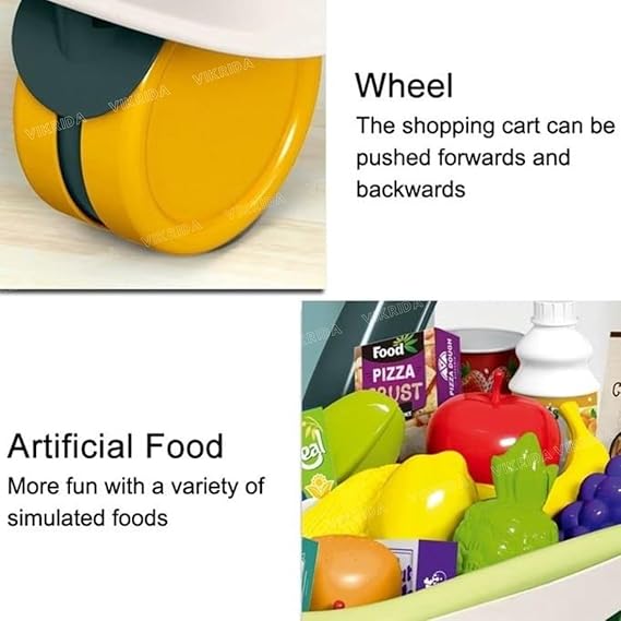 Vikrida 41 Food Fruit Vegetables - Shopping Groceries Cart Trolley for Kids | Pretend Play, Educational Toy Playset - Shopping Cart Trolley for Kids