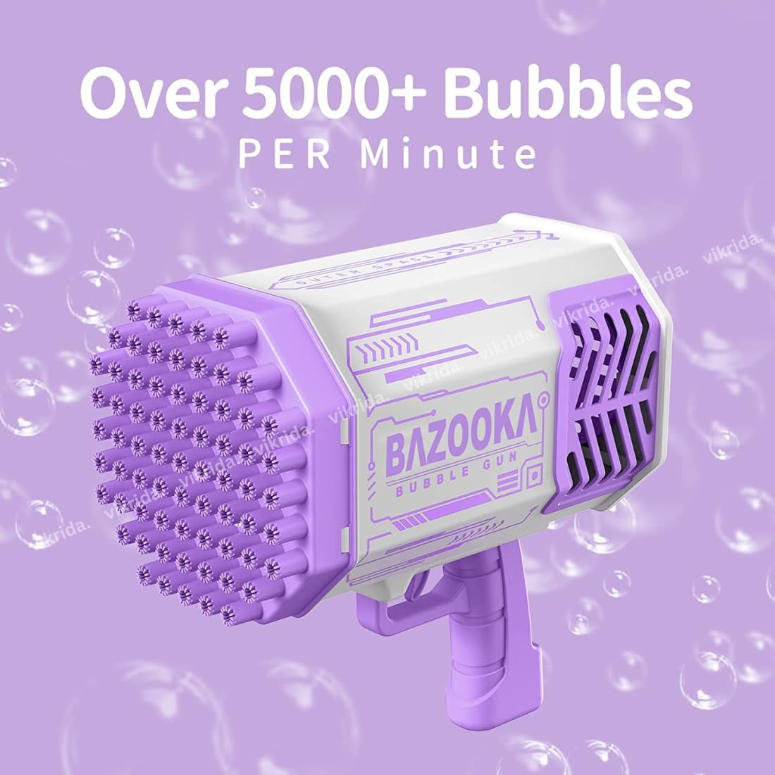 Vikrida 69 Hole Automatic Bazooka Bubble Gun for Kids with Colorful Lights & Colourful Bubble - Purple