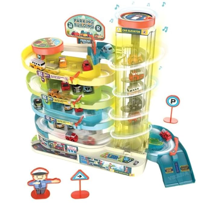 VikriDA Big Size 5 Floor with 6 Cars Car Adventure Toys for 3+ Year Old Boys Girls, City Rescue Preschool Educational Toy Vehicle Puzzle Car Track Playsets for Toddlers - Car Race Tracks