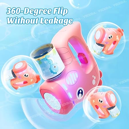 VikriDa Seahorse Bubble Gun with 1 Bottles Bubble Refill Solution for Toddlers | Bubble Blaster Party Favors, Summer Toy, Outdoors, Christmas, Birthday Gift - Pink