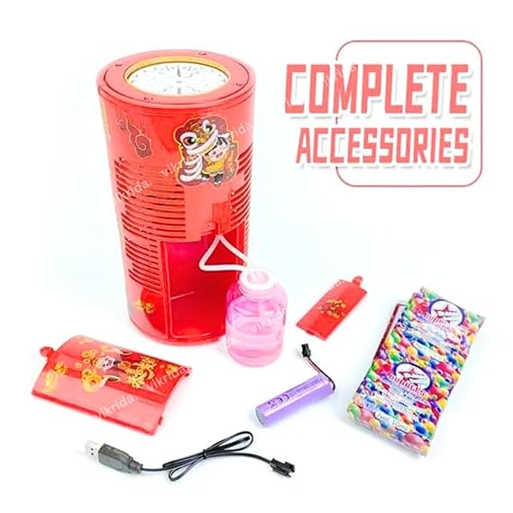 VikriDA Fireworks Bubble Maker Machine with Light & Music - 1 Bubble Solution Bottle - for Indoor Outdoor Birthday Party Celebration