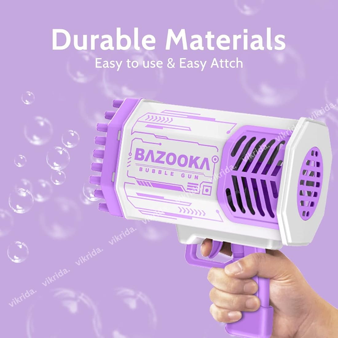 Vikrida 69 Hole Automatic Bazooka Bubble Gun for Kids with Colorful Lights & Colourful Bubble - Purple