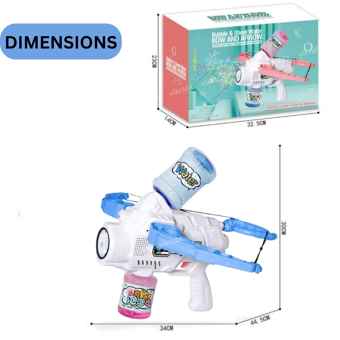 VikriDA 2-in-1 Light up Crossbow Bubble Blower Gun | Electric Bubble Machine Toy Set for Kids Boys and Girls, Blue