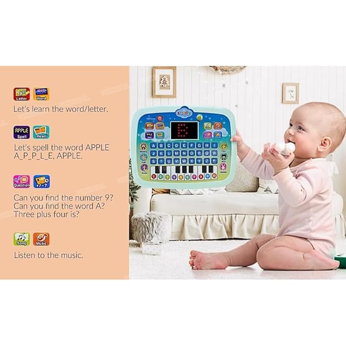 Vikrida Educational Learning Kids Laptop Tablet Computer Plus Piano with led Screen Music Fun Toy Activities for Kids Toddlers (Age 1- 6 Year Old) to Learn Alphabet ABC/Numbers/Words