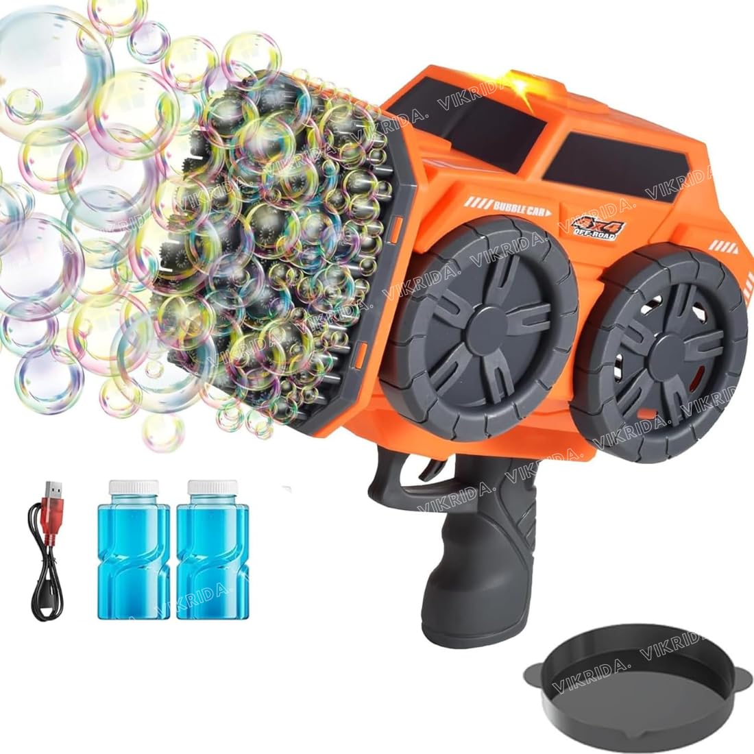Vikrida 139 Holes Automatic Bubble Gun Blaster with Bubble Refill Solution, Indoor & Outdoor Bubble Maker Blower Summer Toys - Orange