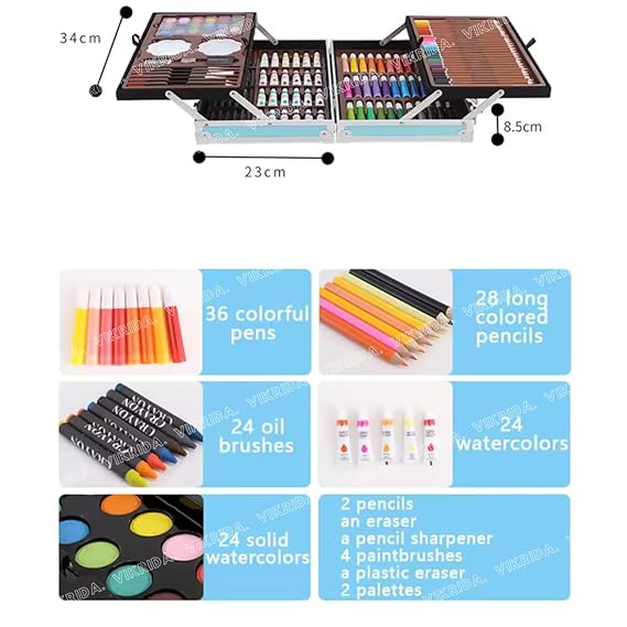 VikriDA Pencils and Painting Color set for Beginners & Pro Artists Drawing Art, Sketching and Colouring, 145 Pcs Pink