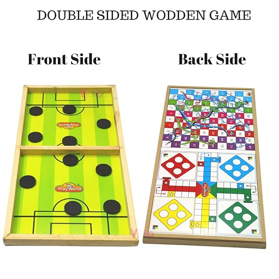 Vikrida 3 in 1 String Hockey Table Board with Ludo and Snakes Ladders Game Toy (62 Cms), Fast Sling Puck Board Game for Kids and Adults for All Age