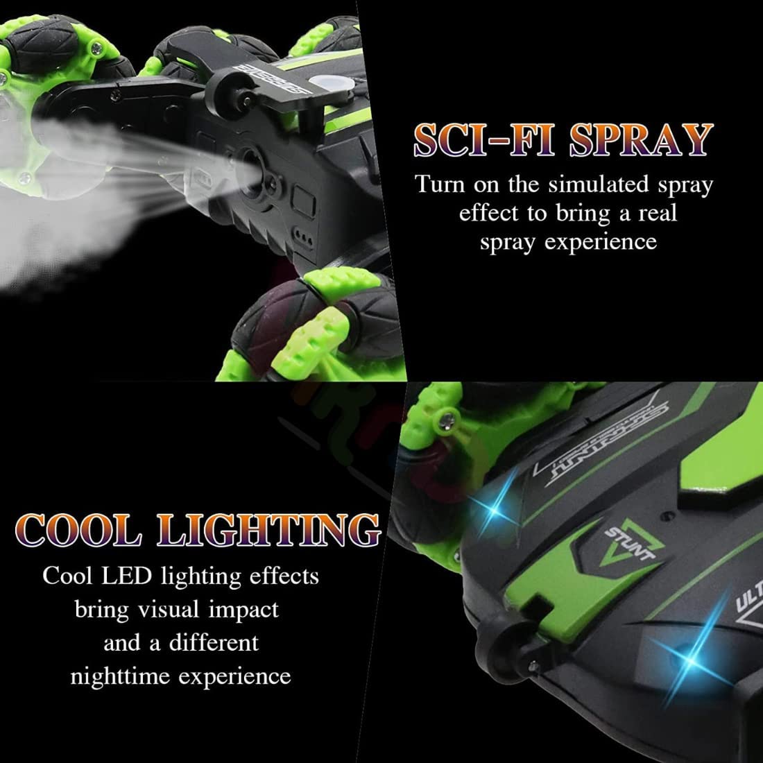 Vikrida 360° Rotating Remote Control Cars with Spray & LED Lights for Kids,