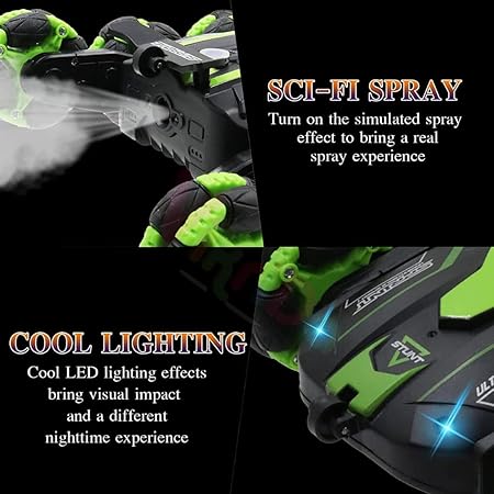 VikriDA Remote Control Car 2.4Ghz RC Drift Stunt Car, 360° Rotating Remote Control Cars with Spray & LED Lights Toy for Kids