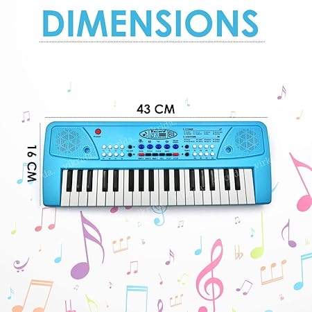 Vikrida 37 Key Piano Keyboard with Recording and Mic with Musical Guitar for Kids, Blue