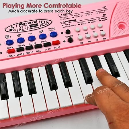 Vikrida Kids Keyboard Piano, 37 Keys Piano Keyboard with power option (37 keys and 8 tones, 8 rhythms 4 percussion) Pink