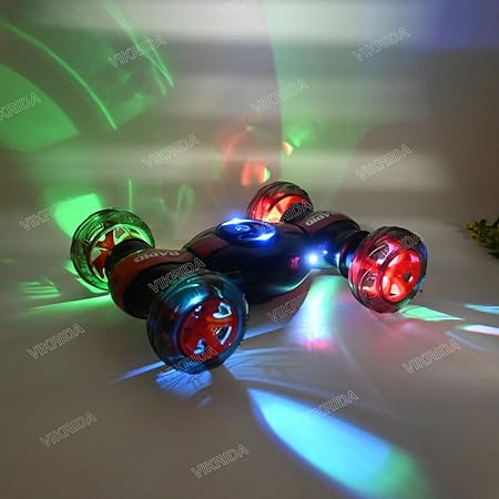 VikriDA 4WD 2.4GHz Remote Control Gesture Sensor Toy, Double Sided Rotation, Off Road Vehicle with Lights for Kids - Orange Color