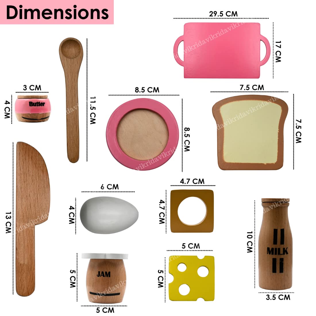 VikriDA Wooden Play Food for Toddlers - 16 Pieces Breakfast Pretend Toy Food