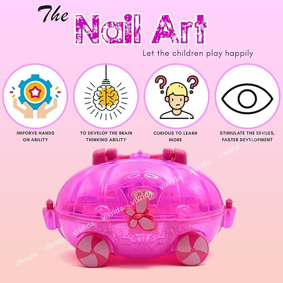 Vikrida Car Shape Cosmetics Makeup Kit | Pretend Play Toy Washable Non Toxic Deluxe Plastic Real Make up Set for Kids - Pink Color