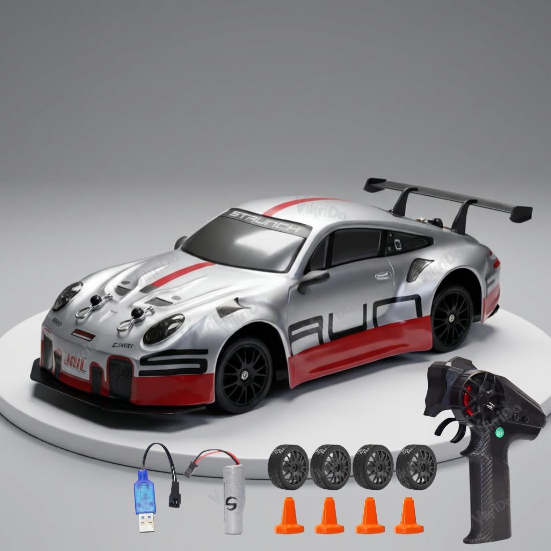 VikriDa RC Grey Red Cooper Drift Car for Kids