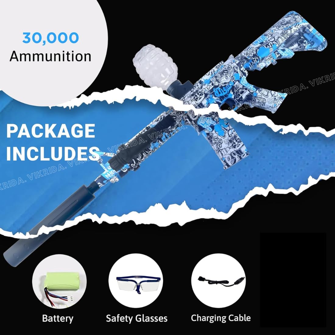 VikriDA Electric M416 Gel Blaster Gun with 5000 Gel Balls, Battery Gun with Automatic Fast Fire Rate for adults