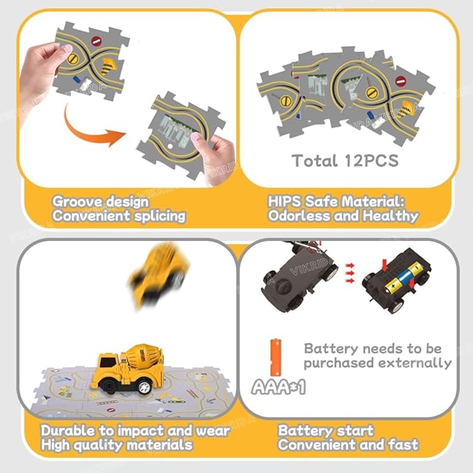 VikriDA Rail Car Puzzle Track Toy for Kids,Puzzle Racer Kids Car Track Play Set Puzzle DIY Assembling,Puzzle for Toddlers Educational,Perfect Toy Preschool Gifts(13Pcs)