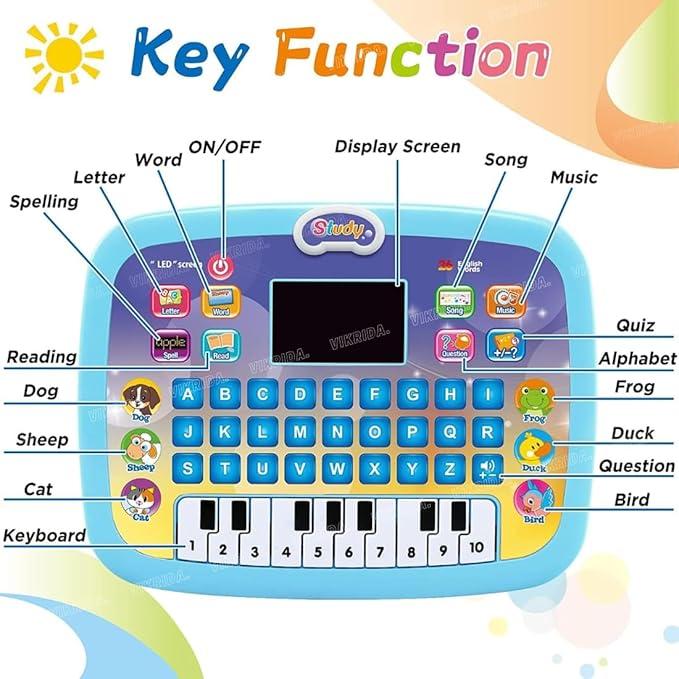 Vikrida Educational Learning Kids Laptop Tablet Computer Plus Piano with led Screen Music Fun Toy Activities for Kids Toddlers (Age 1- 6 Year Old) to Learn Alphabet ABC/Numbers/Words