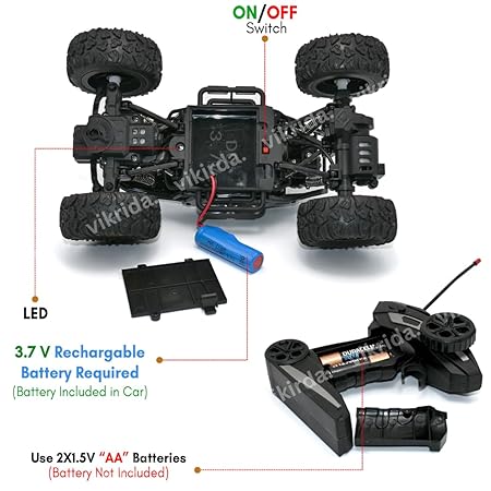 VikriDA Remote Control Car for Kids, Monster Truck Rock Crawler Climbing RC Toy Vehicle Car for Boys and Girls-Black