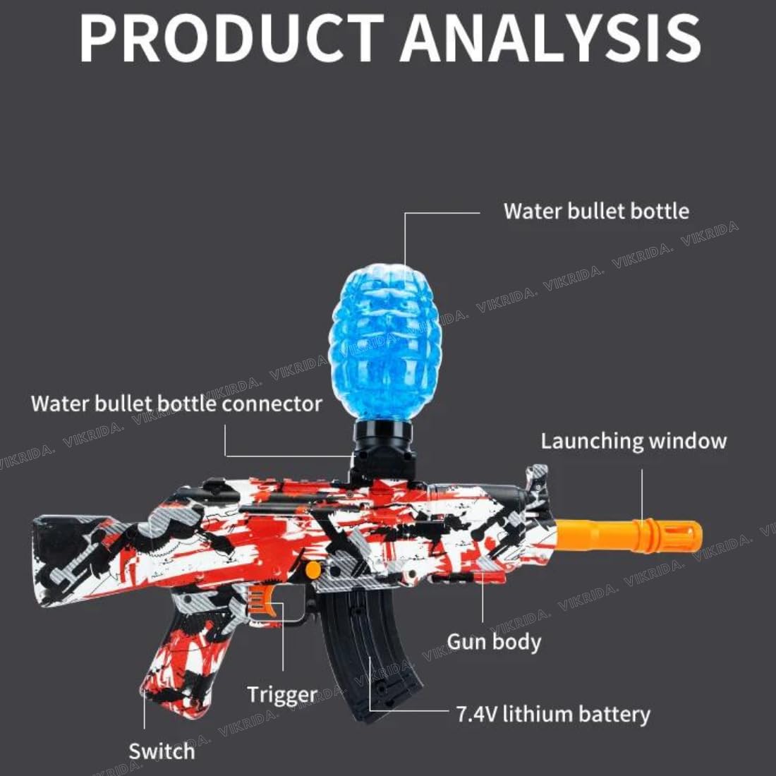 VikriDA Electric Gel Blaster Gun Splatter Ball Blaster with Water Beads for Activities Team for Adult Boys- Multicolour
