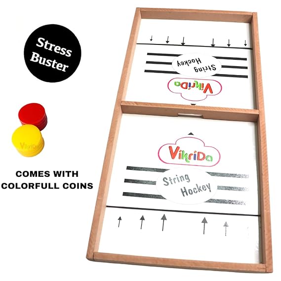 Vikrida Wooden String Hockey Game Sling Puck Board (59Cm), Tabletop Slingshot Games Toys for Boys and Girls for All Age