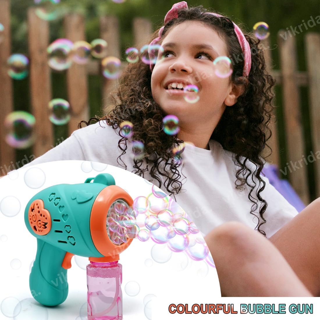 VikriDA Bubble Machine for Kids - Automatic Bubble Gun, Leak-Proof Design with 1 Bubble Solution