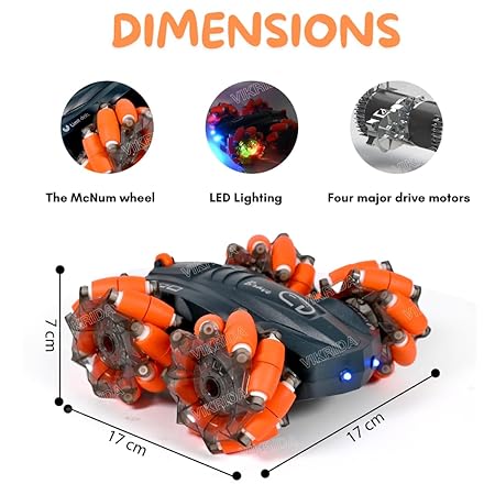 VikriDA 2.4GHz Remote Control Extreme Drift Stunt Car for Kids | 360 Degree Limit Drift Car, Left & Right Rotation - Orange