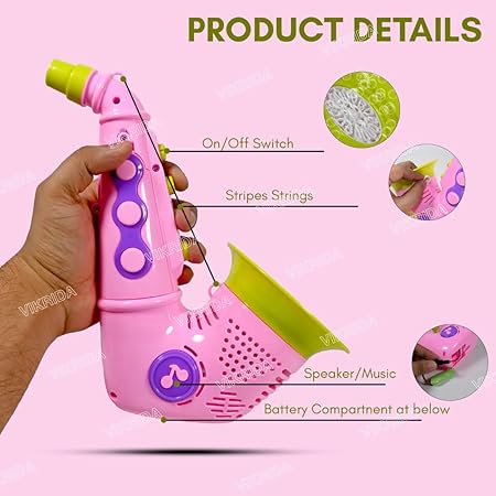 VikriDA Bubble Machine for Kids - Automatic saxophone bubble machine, Leak-Proof Design with 2 Bubble Solution, Toddler Outdoor Toys, Gift for Kids - Pink saxophone bubble