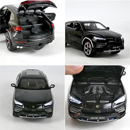 VikriDA Big Size 1:24 Scale Diecast Model Car - Lambo Urus with Smoke,Sound and Light Effects - Pullback Vehicle Toy Collection for Kids, Black
