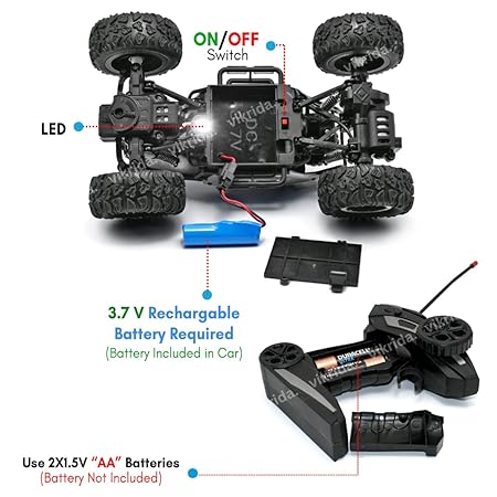 VikriDA 3+ Years Kids Remote Control 1:18 Rock Crawler 2 Wd High Speed Rechargeable Off-Road Monster Truck Rock Climbing Car Toy, Silver