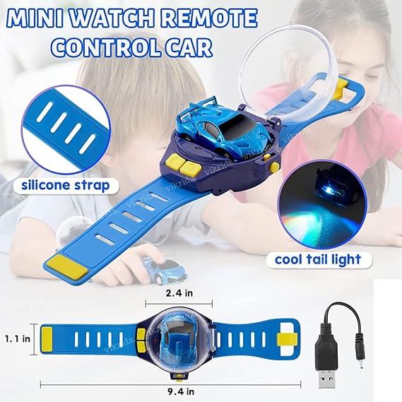 VikriDA 2.4 GHz Cartoon Mini Watch Car Toy, USB Rechareable Remote Control Toy, Wrist Racing Car Watch for Kids (One Watch Controller with One Car
