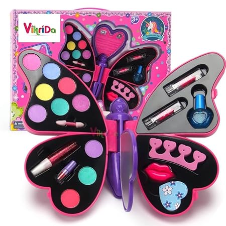 Vikrida Big Size Butterfly Shape Cosmetics Makeup Kits | Portable, Washable | Non Toxic Deluxe Make up Case Set for Kids