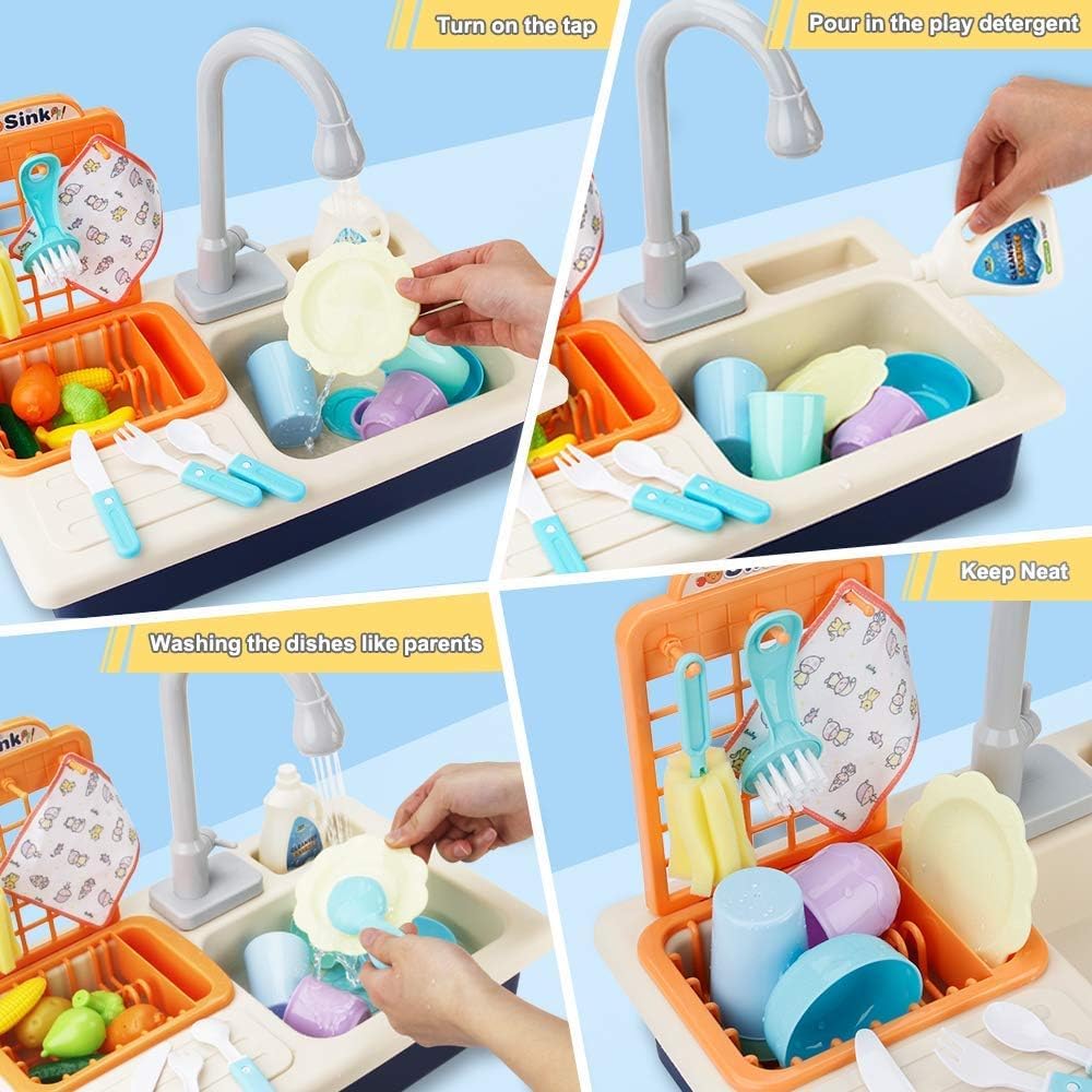 VikriDa Play Sink Electric Dishwasher Toy Set