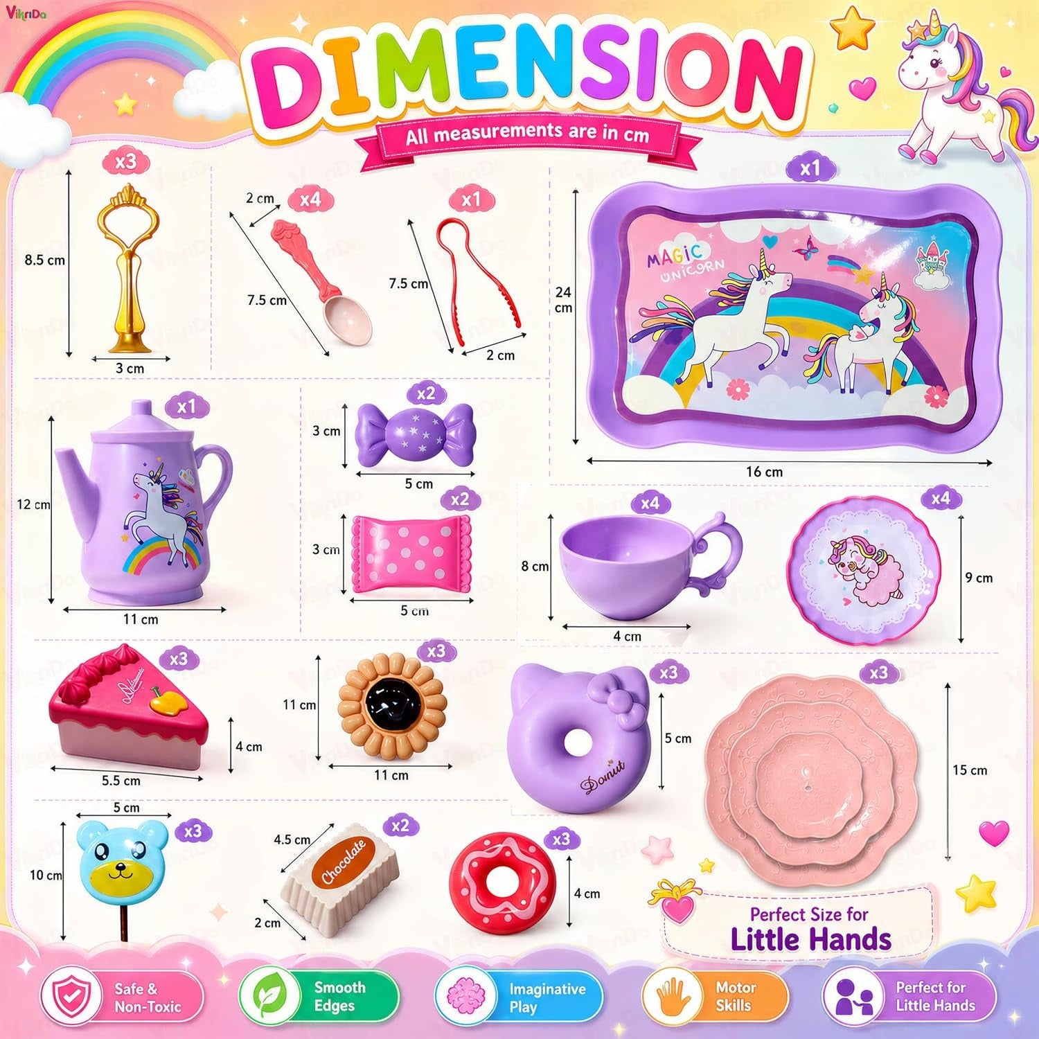 Vikrida 48-Piece Unicorn Kids Pretend Tea Party Set